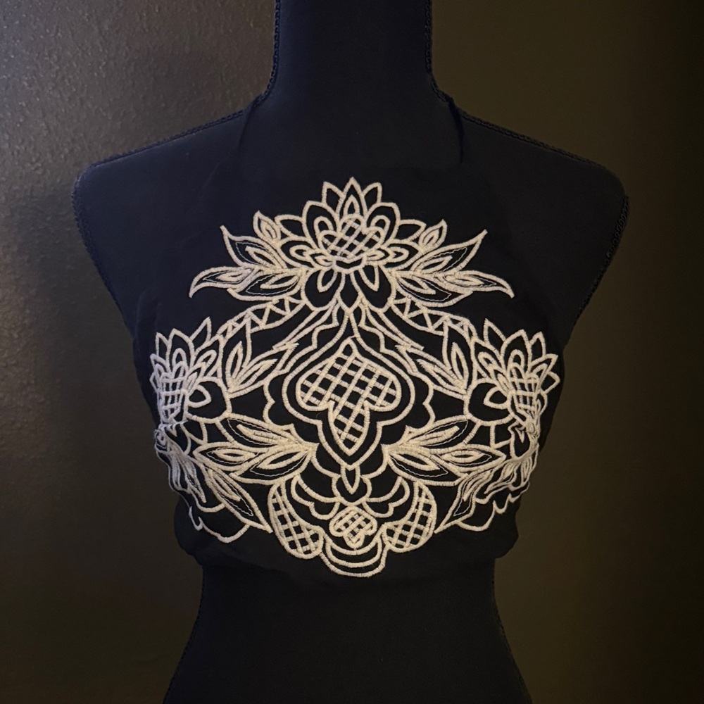 Forever 21 Black Crop Top with White Embroidery